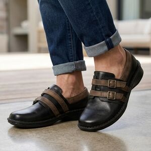 NAOT Double Strap Leather Comfort Shoes EU 38 US 7 Black Brown  SlipOn